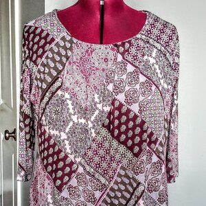 Yessica Plum & Grey Print Elbow-Length Sleeve Tee